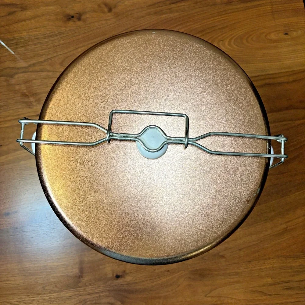 Vintage Triple Decker Food Cake Carrier 1960s 70s Mid Century Copper White
